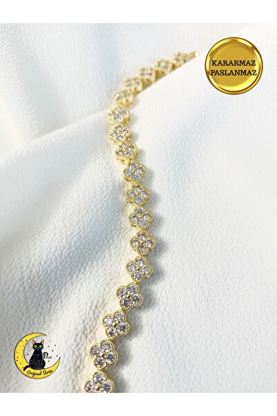 POKAK Kadın Kararmaz Yonca Kuyumcu Model Vip Bileklik - 17,5CM+1.5CM