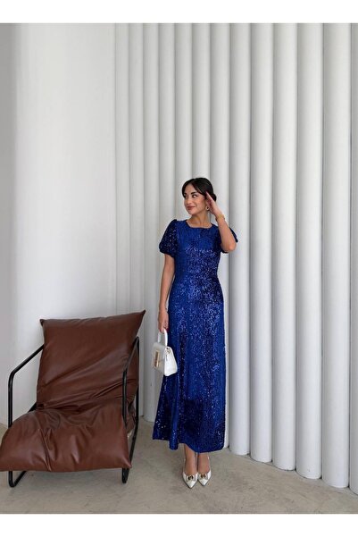 Elbee Fashion Woman Saks Midi Boy Sequin Pul Dress