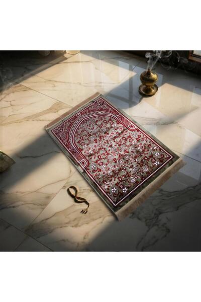 Melen Turkish prayer rug – Istabraq – Olive – Red