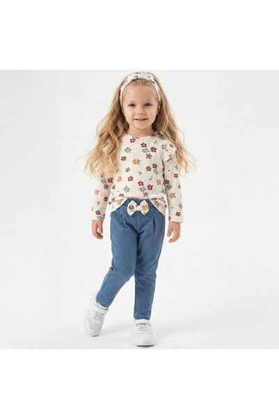 Generic Brand Girl's Floral Bandana Bow Denim Set Casual Stylish Combination
