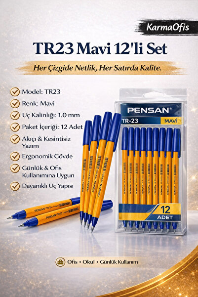KarmaOfis Tr23 Blue Ballpoint Pen Set of 12 |   1.0 mm Tip, Fluent Writing, O...