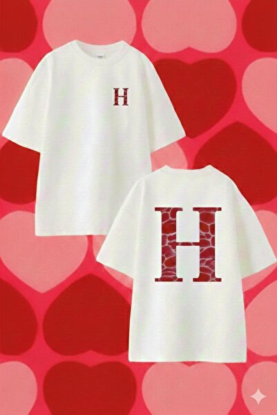 playwear PLAY WEAR RUJLU H HARFİ BASKILI OVERSIZE T-SHIRT