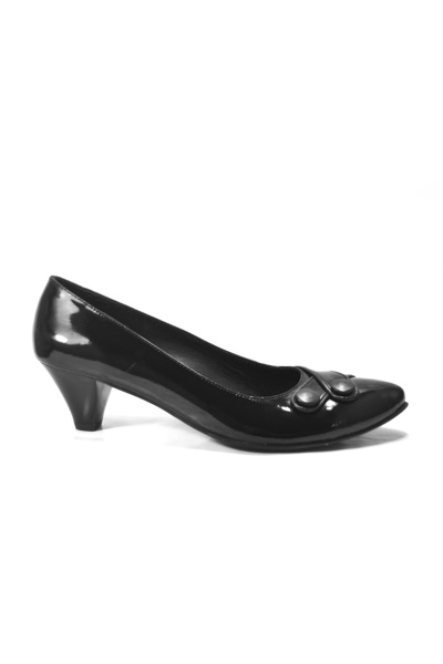 Onlo Ayakkabı 7086 Genuine Leather Black Short Thick Heeled Women's Shoes