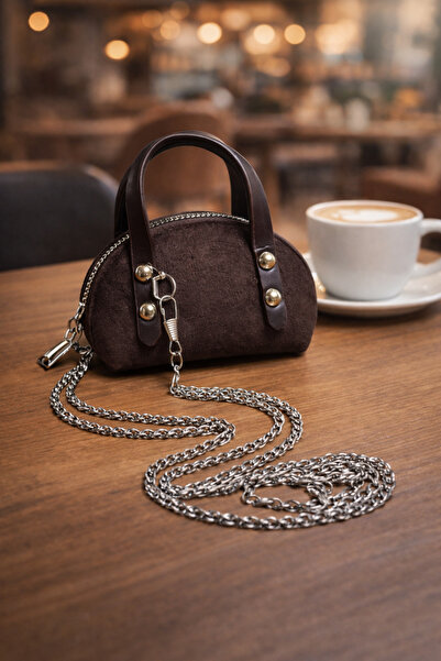 torime Women's Suede Bitter Coffee Mini Size Chain Strap Hand and Shoulder Bag