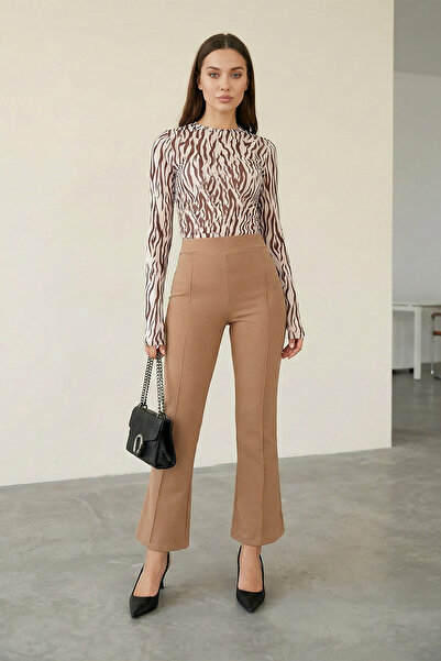MODAQU Cotton Spanish Flared Trousers - Mink