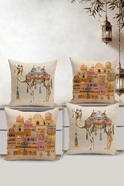 Filamente مجموعة من 4 أغطية وسائد بنمط رمضان الخاص ومطبوعة رقميًا على الوجهين