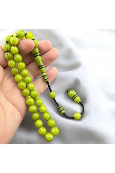 izmirpazarı Green Moire Crimped Amber Cut Prayer Beads