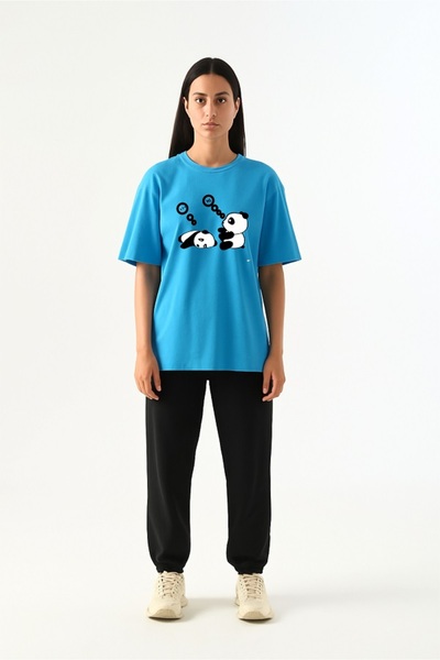 x-compass life Panda Printed Oversize T-Shirt Tracksuit Set