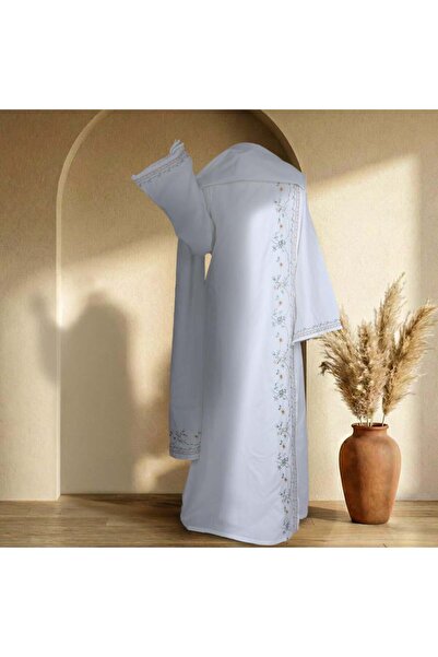 Melen Prayer dress with embroidered tassel - Gift - White with green embroidery