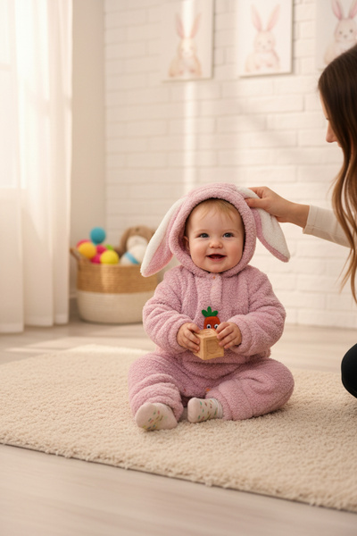 balbeybi Welsoft Baby Romper with Ears, Hooded Rabbit Ears Plush Winter Baby ...