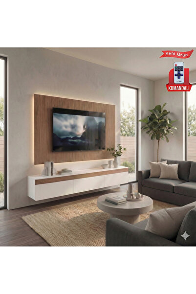 Platinreyon PURELINE LEDLİ DUVAR TV ÜNİTESİ 140 CM CEVİZ BEYAZ