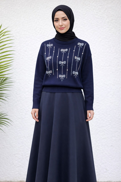 Nursay Stoned Knitwear Sweater Scuba Skirt Combination