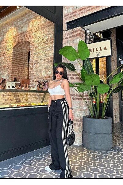 kendii modamm High Waist Palazzo Trousers with Side Stripe Detail – Sporty, S...