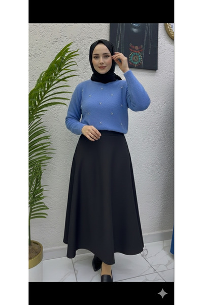 Nursay Blue Angora Sweater Scuba Skirt Combination