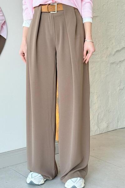 Şulemoda Giyim Glam Belt Detailed Palazzo Trousers Mink