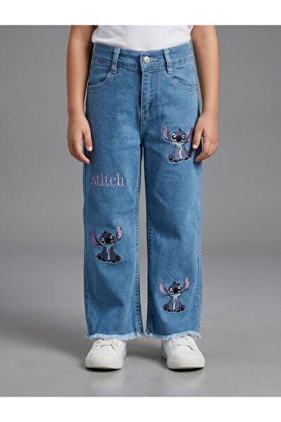 NAWİ Pantaloni din denim brodați cu cusături largi din Lycra pentru fete