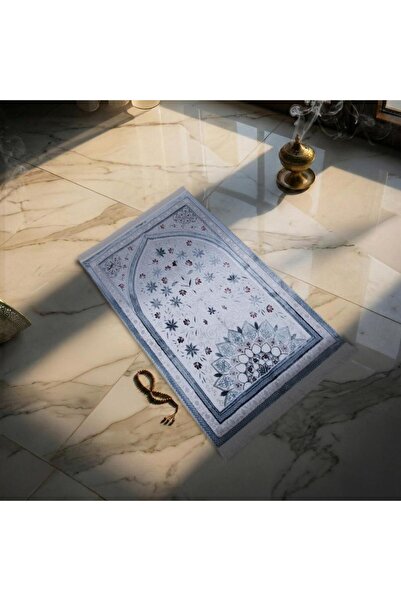 Melen Turkish prayer rug – prostration – off-white – misty blue
