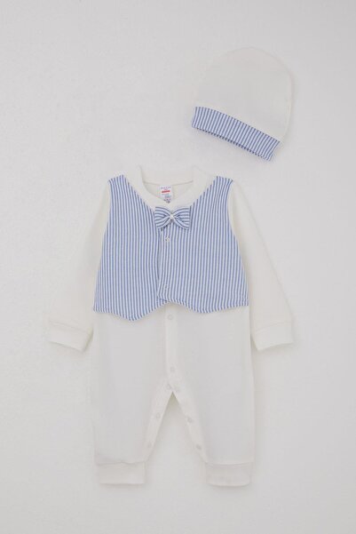 Breeze Baby Boy Overalls with Fixed Bow Tie and Vest 0-6 Months, White