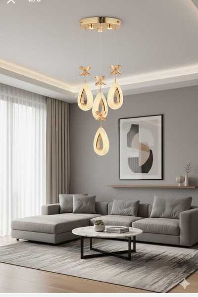 Bohem Aydınlatma Gold Damla 4'Lü Sarkıt 3 Renk LED Modern Salon/Antre/Yatak O...