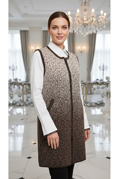 larocci Women's Patterned Sleeveless Zippered Long Vest