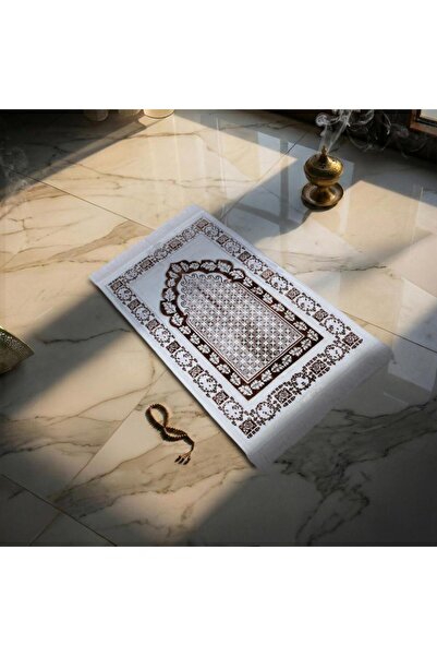 Melen Turkish Acrylic Prayer Rug – Sama – Dark Brown – Off-White