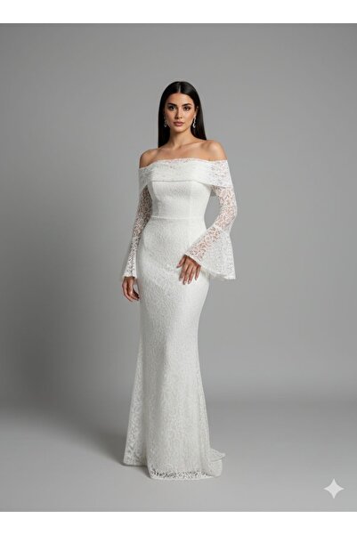 Diva style White lace evening dress