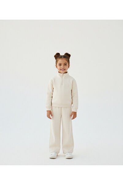Kyex Set de trening PREMIUM pentru fete, ecru, din bumbac moale, cu buzunare ...