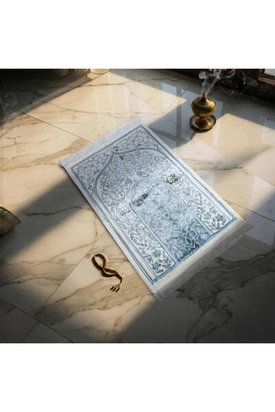 Melen Turkish Acrylic Prayer Mat – Rehab – Misty Blue – Cream