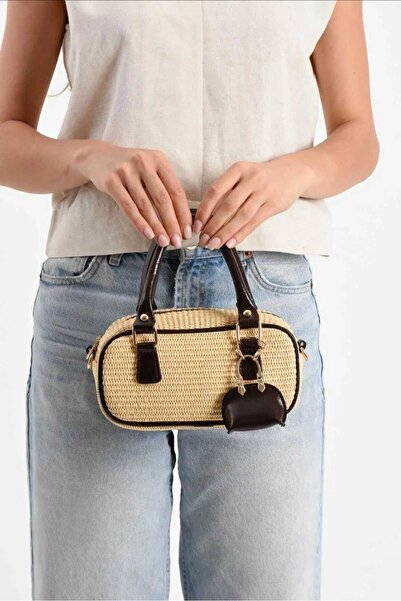 ÖZÜM TAKI Women's Straw Hand and Shoulder Bag Brown