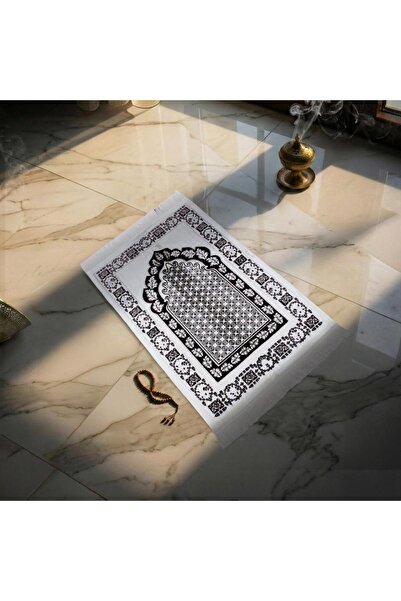 Melen Turkish Acrylic Prayer Rug – Sama – Dark Burgundy – Off-White