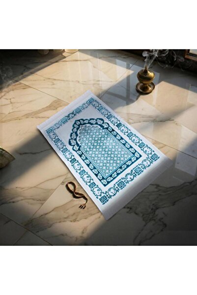 Melen Turkish Acrylic Prayer Rug – Sama – Turquoise – Off-White