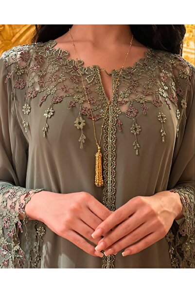 Azyaa Al-Amira Modern chiffon kaftan with luxurious hand embroidery - availab...