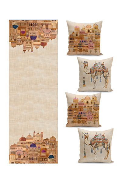 Filamente مجموعة أغطية وسائد وغطاء سرير بتصميم رمضاني مكونة من أربع قطع / مطب...