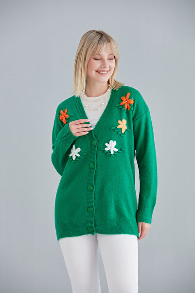 ikomteks Handcrafted Flower Detailed Cardigan