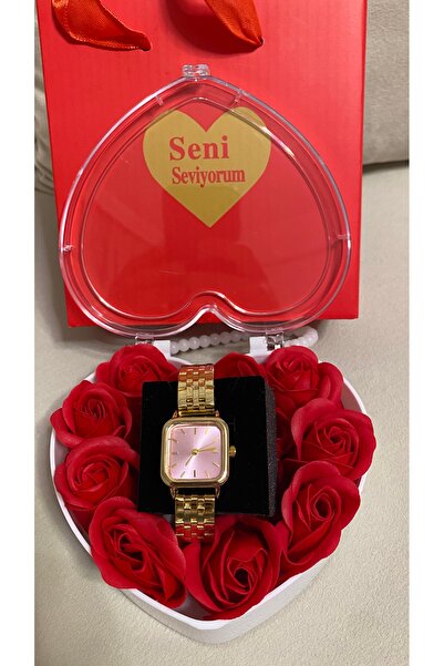 T-GOER Sevgililere Özel Kalpli Güllü Kutulu Saat Hediye Seti