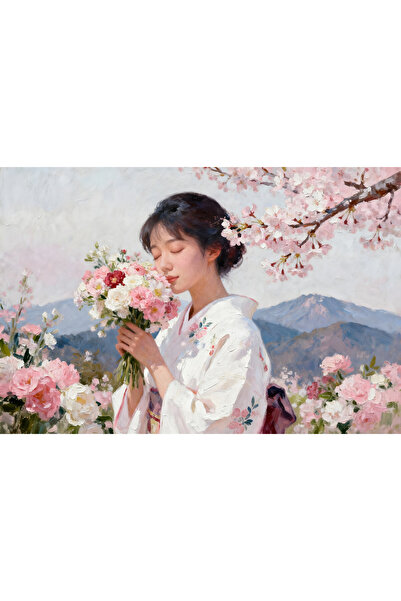 VeliumCraft Canvas Painting Feminine Serenity 6, flowers, woman, 80x50 cm, wo...