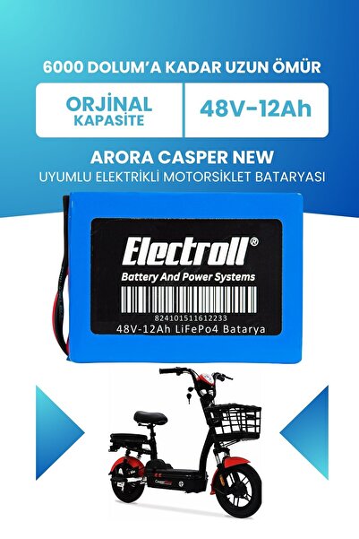 ELECTROLL Arora Casper New Uyumlu Batarya LiFePO4 48V 12Ah Elektrikli Motorsi...