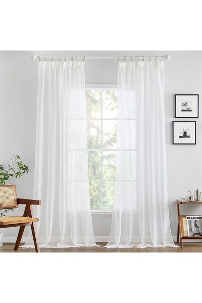 Dotail Set of 2 MIULEE curtains, transparent, pleated tape, 290 x 140 cm, voi...