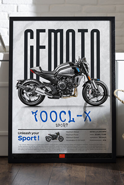 Duvarda CFMOTO 700 CL-X Sport Μαύρη αφίσα με ξύλινο πλαίσιο, διακοσμητικός πί...