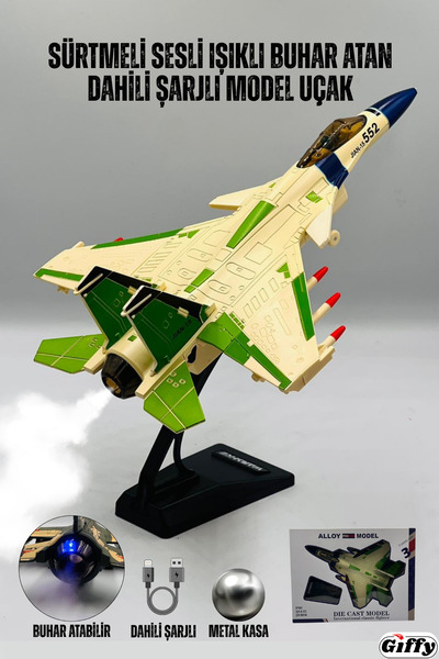 giffy Oyuncak Model Uçak Dahili Şarjlı Buhar Atabilen Işıklı Sesli Standlı Sü...