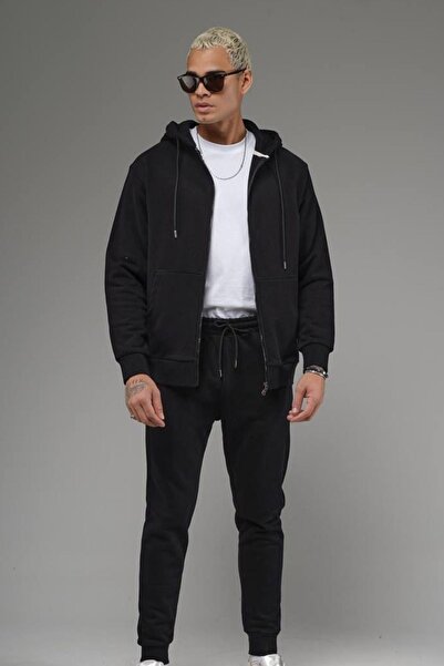 aura7 collection Men's Clothing Black Tracksuit Set with Cuffs and Zipper