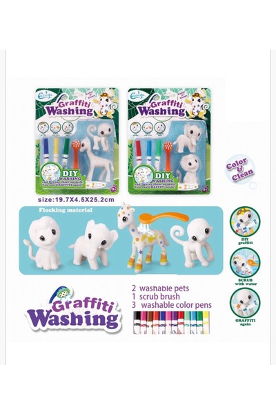 trendyhome Creative coloring set – 2 animal figurines, 3 colored markers, bru...