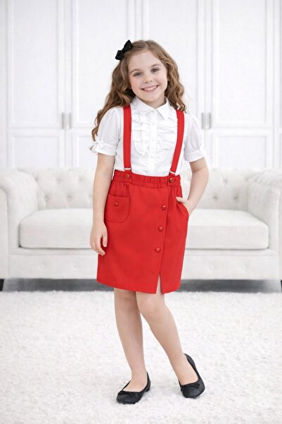 Kuraff Giyim 23 أبريل 29 أكتوبر طقم قميص وتنورة مكشكشة بأكمام قصيرة للفتيات