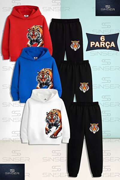 SS SİNSER Children's Unisex Tiger Paw 3-Piece Hooded Tracksuit Set