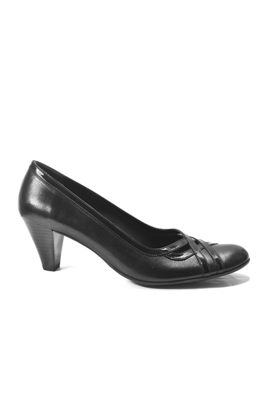 Onlo Ayakkabı 1407 Genuine Leather Black Thick Heeled Women's Shoes