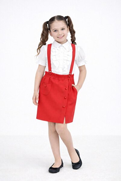 Kuraff Giyim 23 أبريل طقم قميص وتنورة بأكمام قصيرة مكشكشة للفتيات