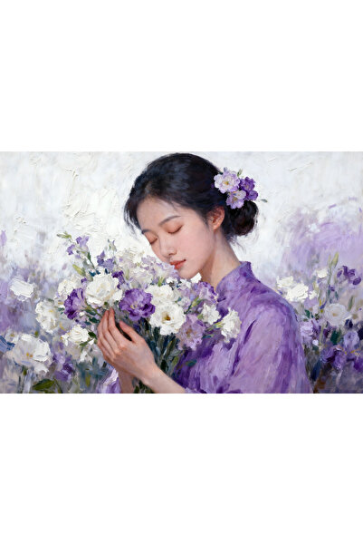 VeliumCraft Tablou Canvas Serenitate feminina, flori, femeie, 80x50 cm, sasiu...
