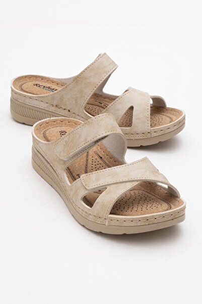 CCWAY AYAKKABI Дамски чехли с велкро, БЕЖОВИ