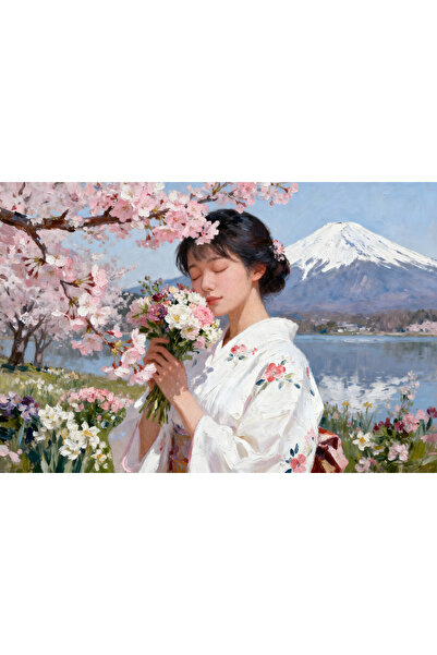 VeliumCraft Tablou Canvas Serenitate feminina 8, flori, femeie, 100x70 cm, sa...