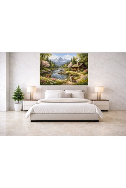 VeliumCraft Tablou Canvas Cabana ideala 37, 70 x 50 cm, natura, peisaj, stil pictura, sasiu de lemn